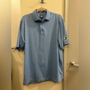 FootJoy Golf Polo Short Sleeve Shirt Mens Large Blue White Stripe Golf Club Logo
